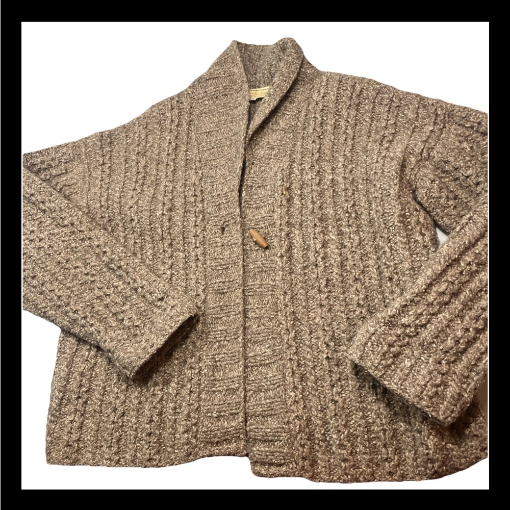 Purple Mountain Brown Sweater Wool blend Hand Knit Cardigan fisherman Cowl Neck